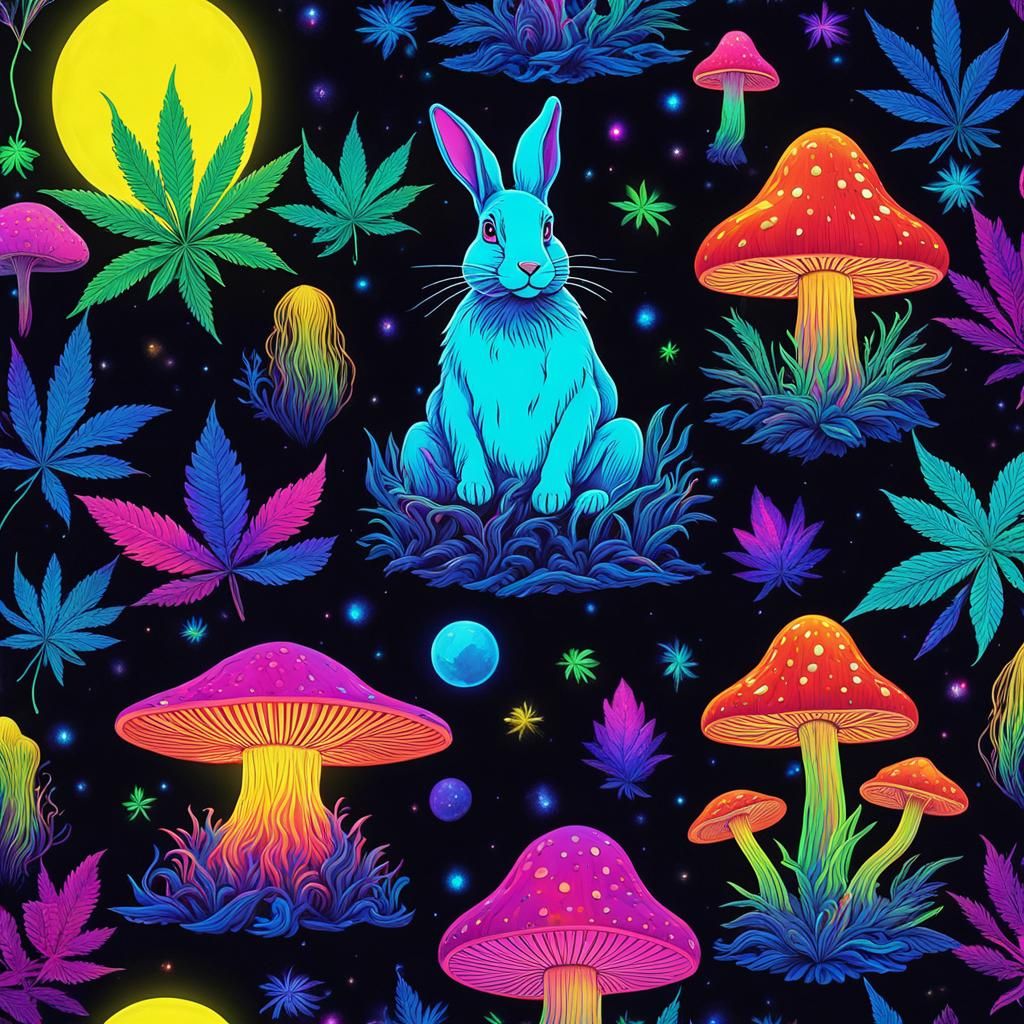 Psychedelic Neon Rabbit in Cosmic UV Light