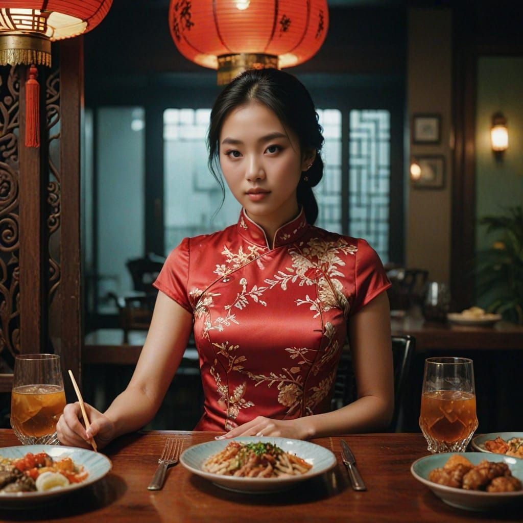 Exotic Chinese Beauty in Cinematic Film Still