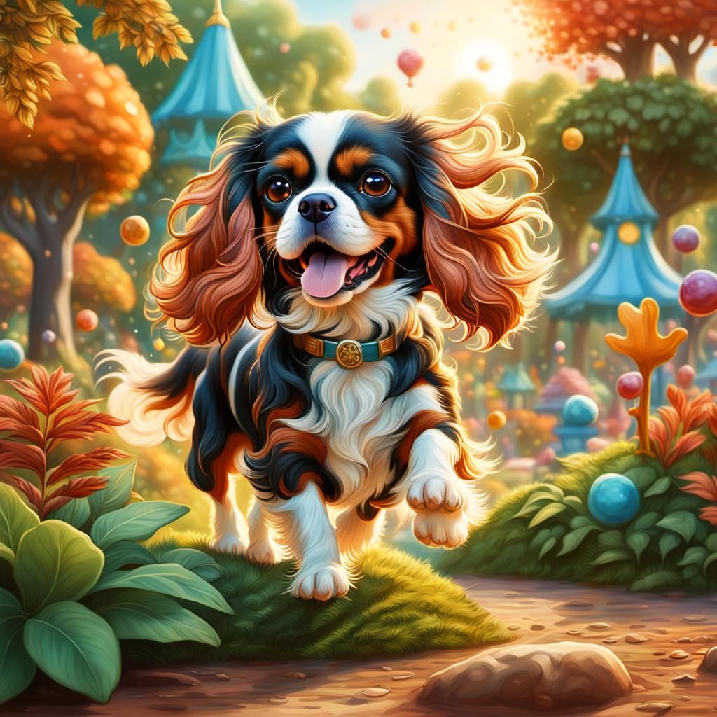 Cavalier King Charles Spaniel in Fantasy Dog Park