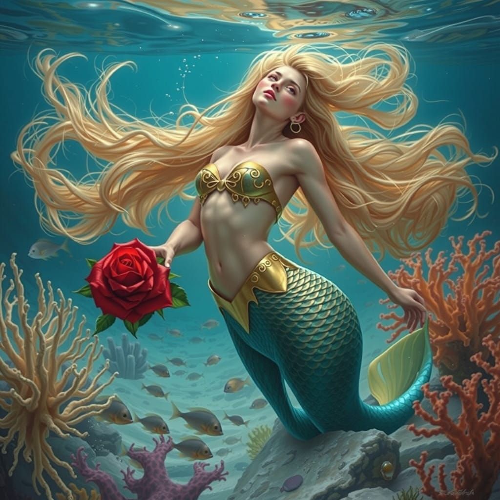 Ethereal Mermaid Basks in Underwater Glow