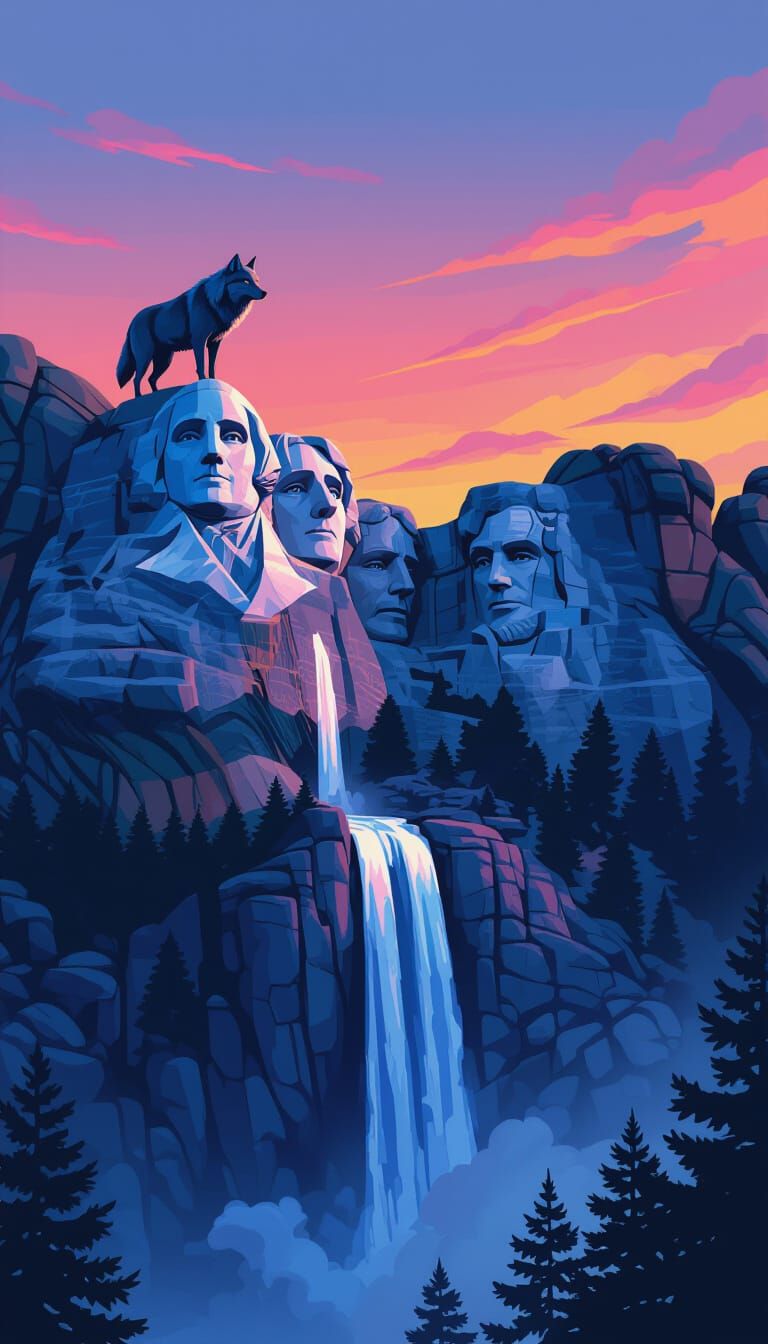 Majestic Wolf Waterfall on Mount Rushmore