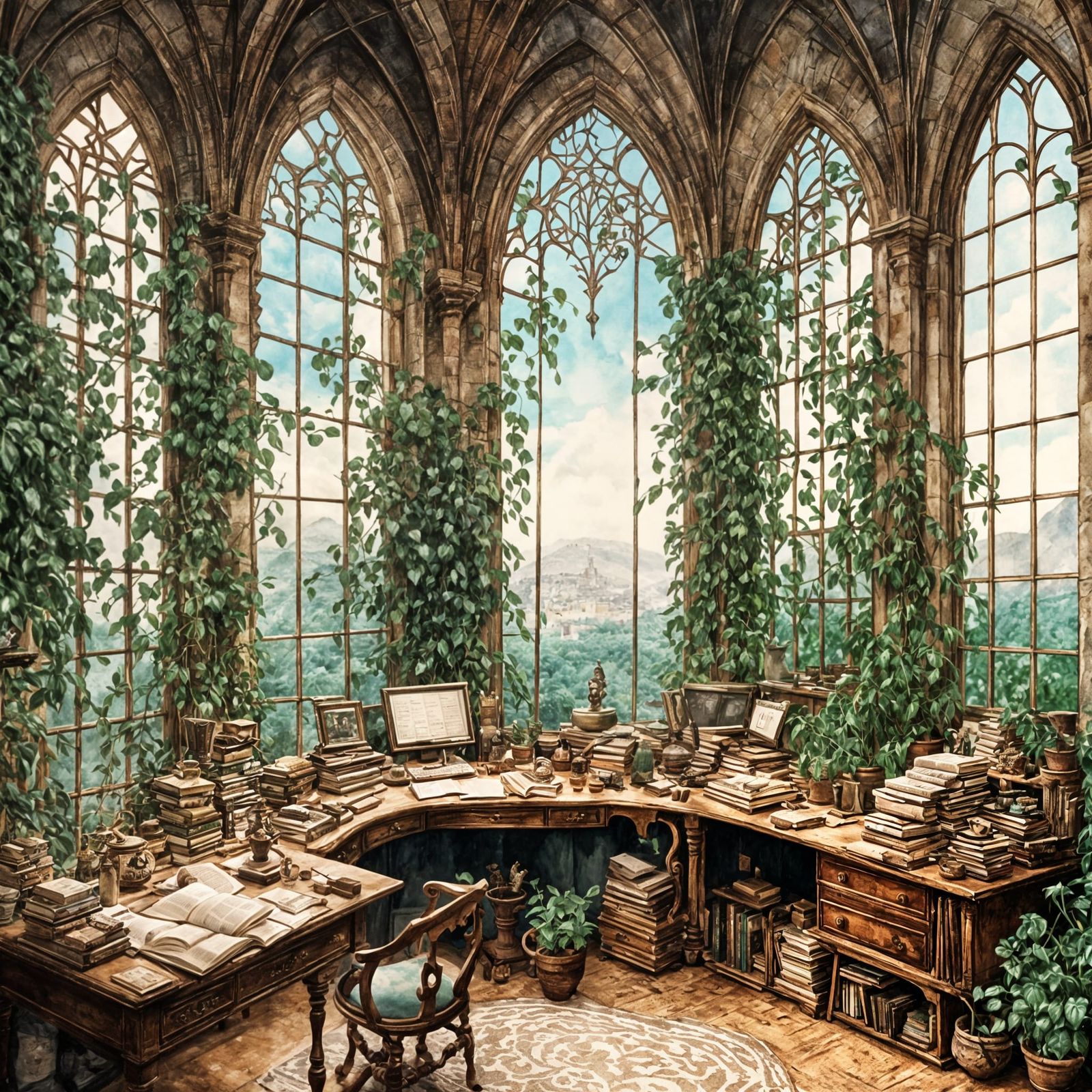 Pillow Castle Prison in Watercolor Style