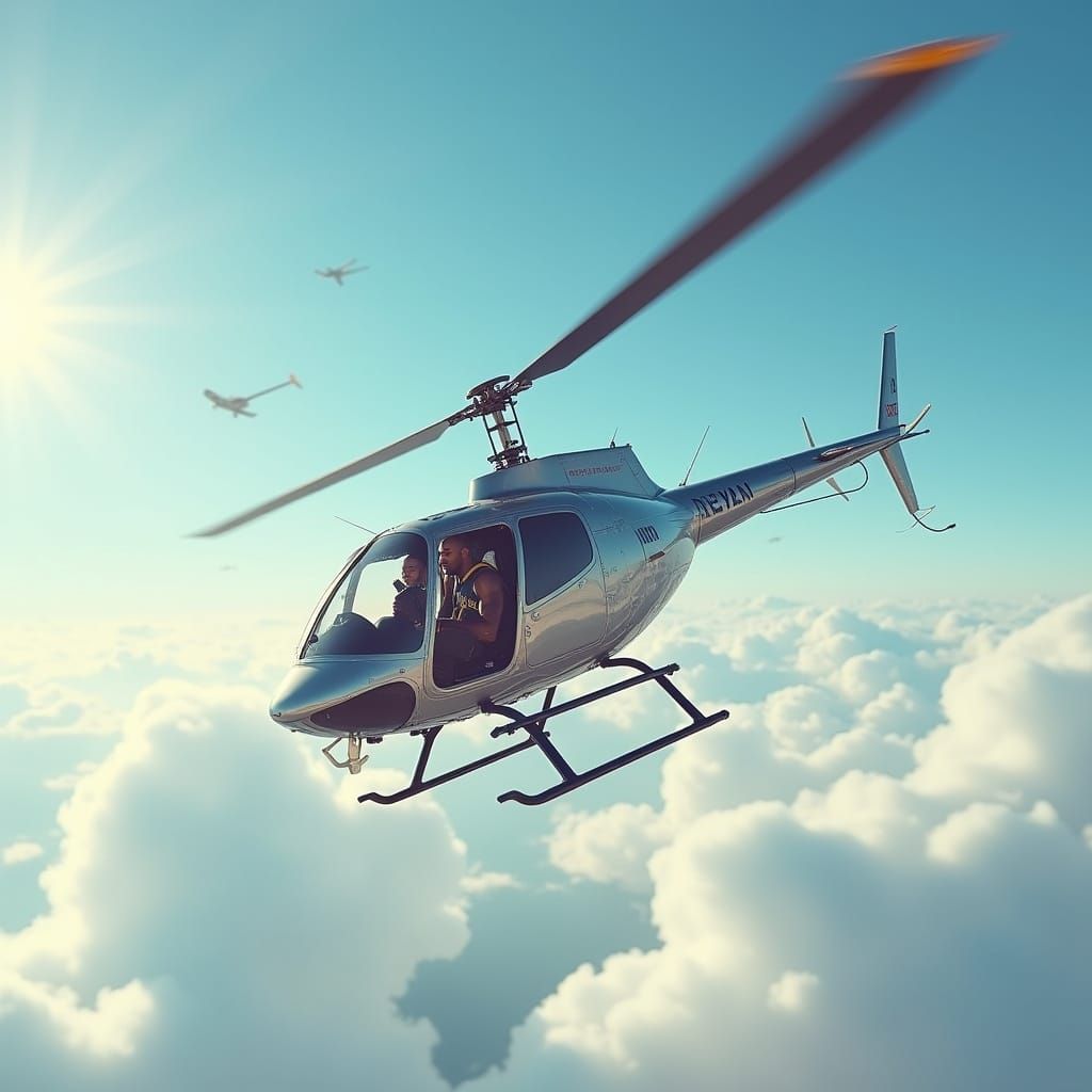 Sleek Helicopter Soars Through Clear Blue Sky in Futuristic ...