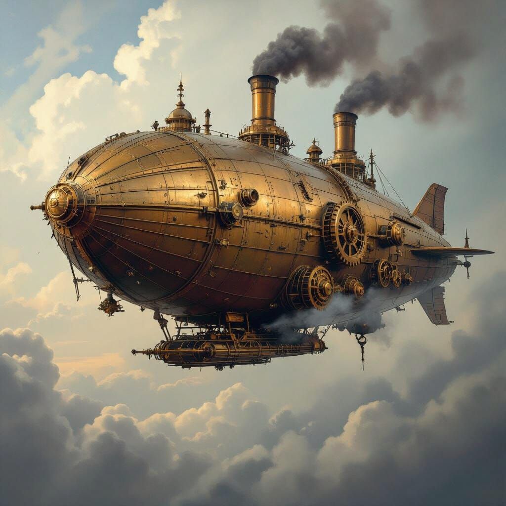 Steampunk Airship in Stormy Skies