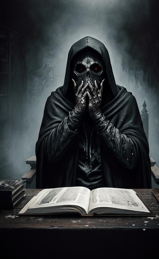 Dark Fantasy Figure with Book in Oil Painting Style