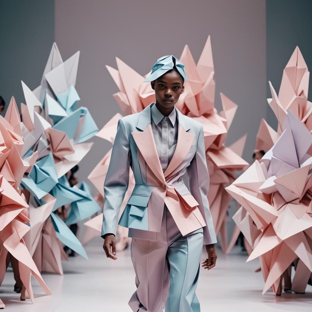 Origami Paper Suit on Catwalk in Post-Modern Fashion
