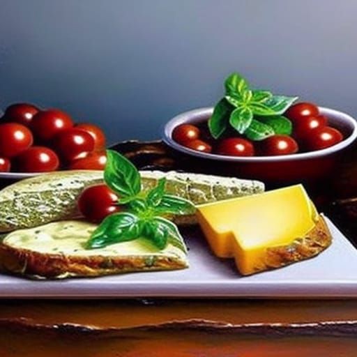 Cherry Tomatoes, Eggs, Cheese in Ethereal Style