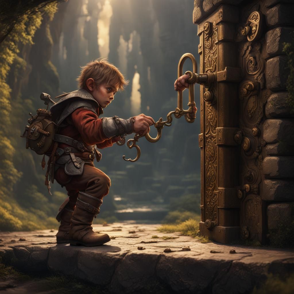 Halfling Rogue Picking Lock: Fantasy Concept Art