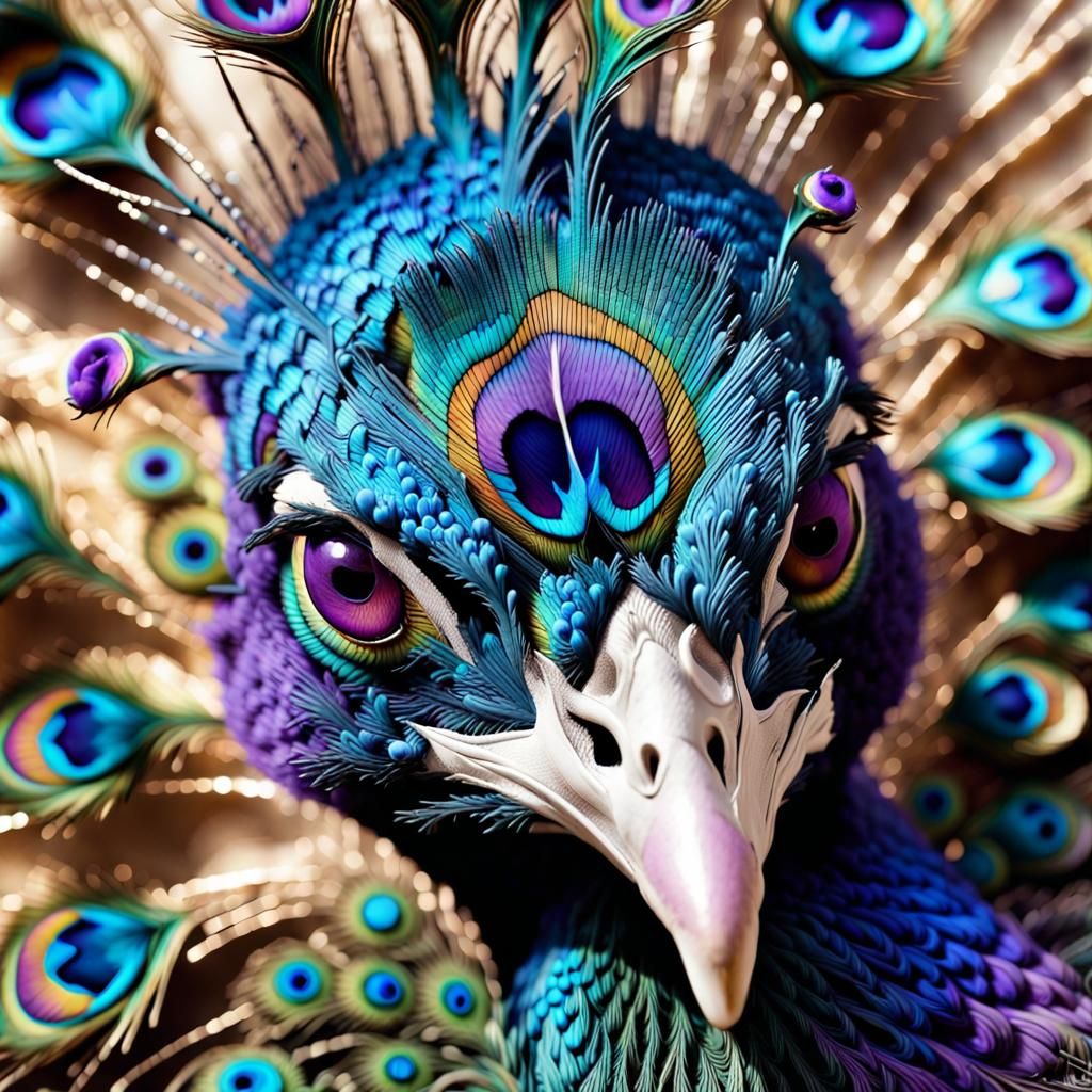 Intricate Peacock Face in Alcohol Ink Style