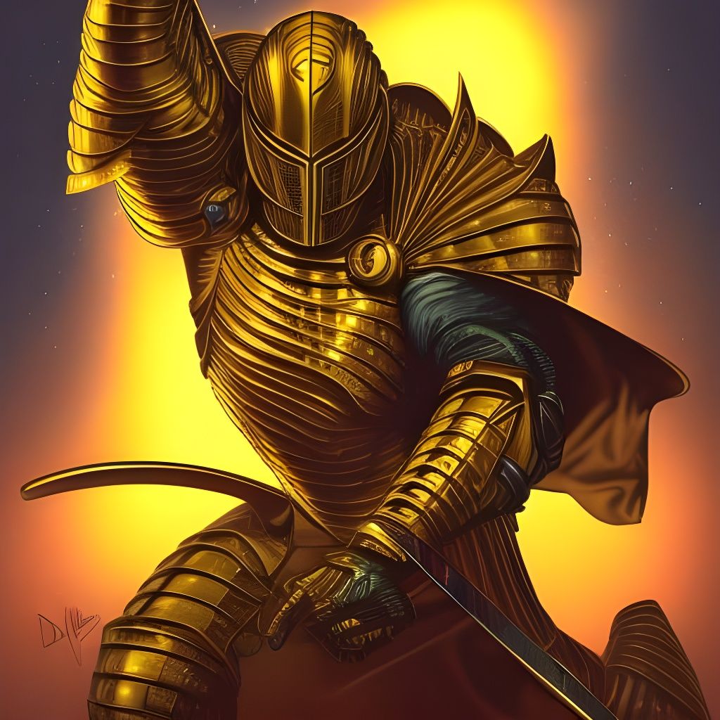 Golden Knight in Comic Book Art Style