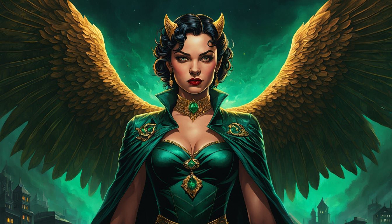 Vampire Woman with Eagle Wings in Pin-Up Art