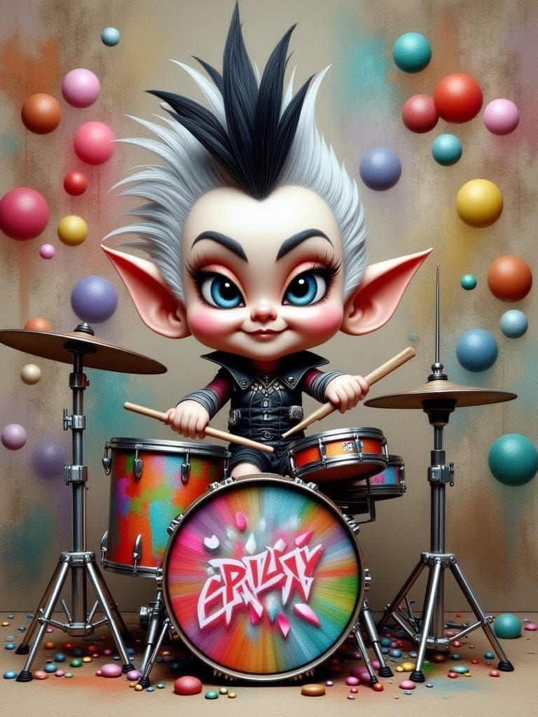 Gritty Gnome Drummer in Bold Avant-Garde Style