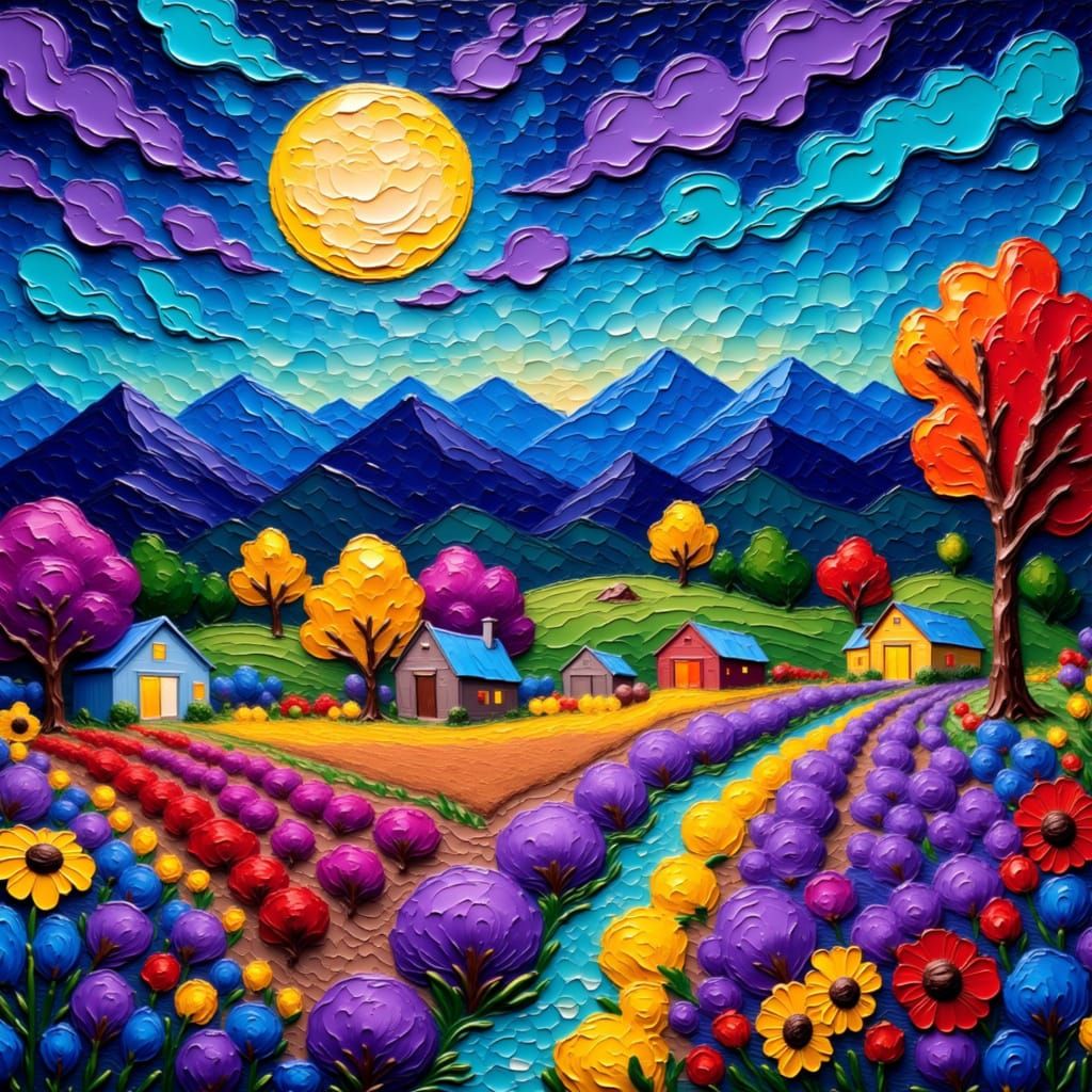 Enchanted Farming Scene with Magical Creatures in Gem Tones