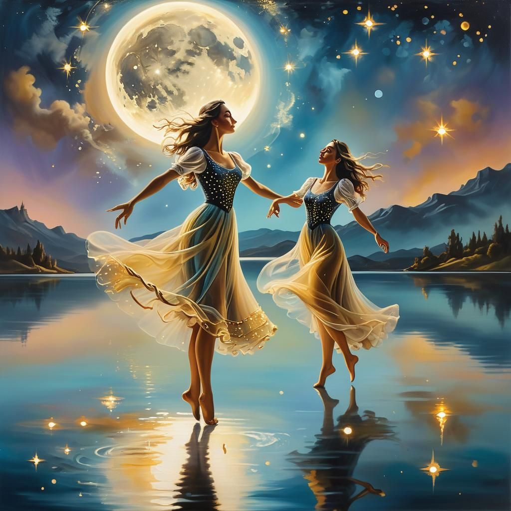 Ethereal Woman Dancing in Surreal Oil Painting