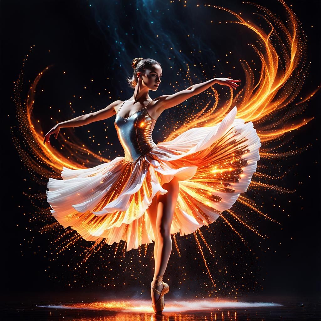 Ethereal Ballerina Dancing Above Water in Dramatic Light