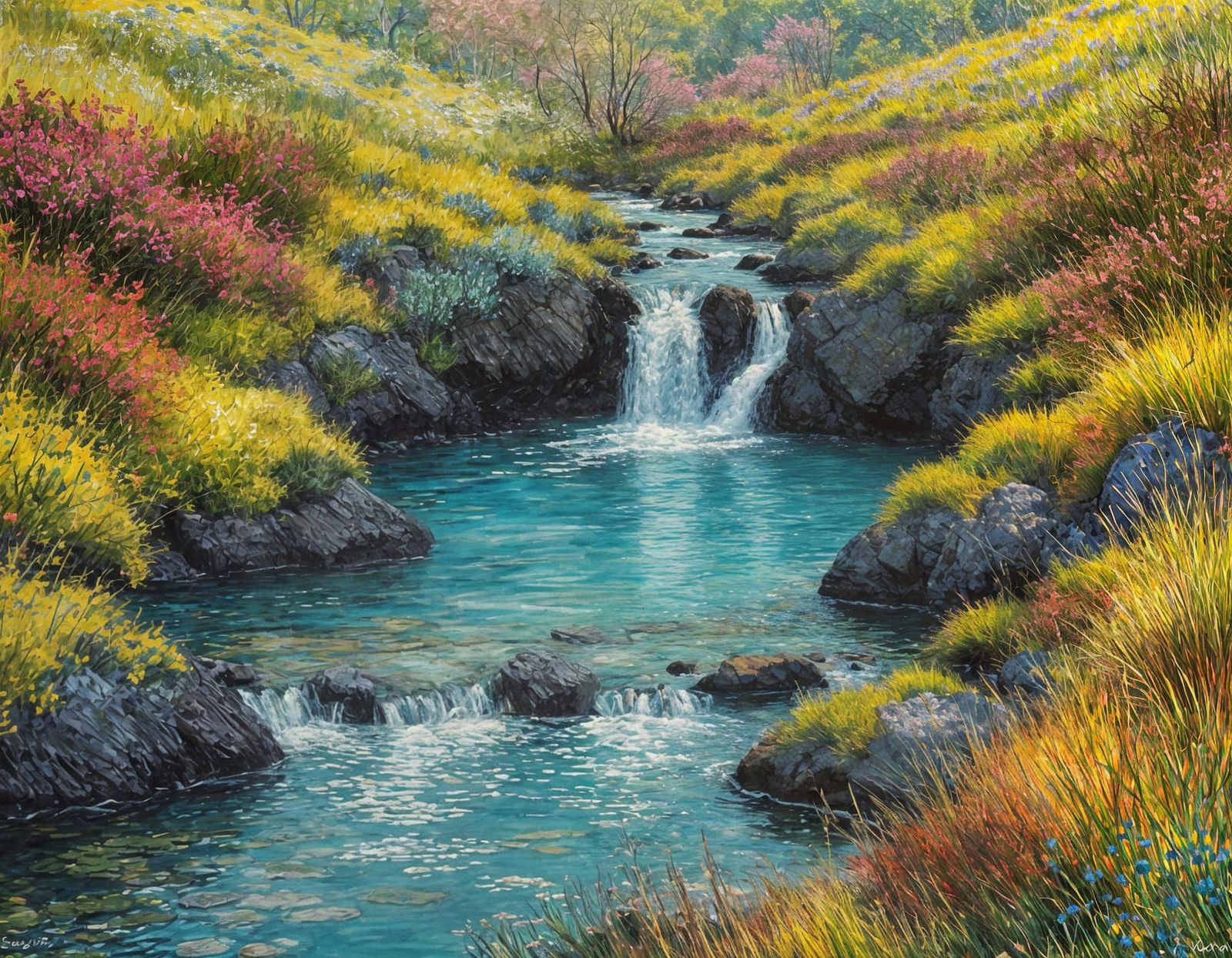 Turquoise Fairy Pools with Mosaic Water and Palette Knife Gl...