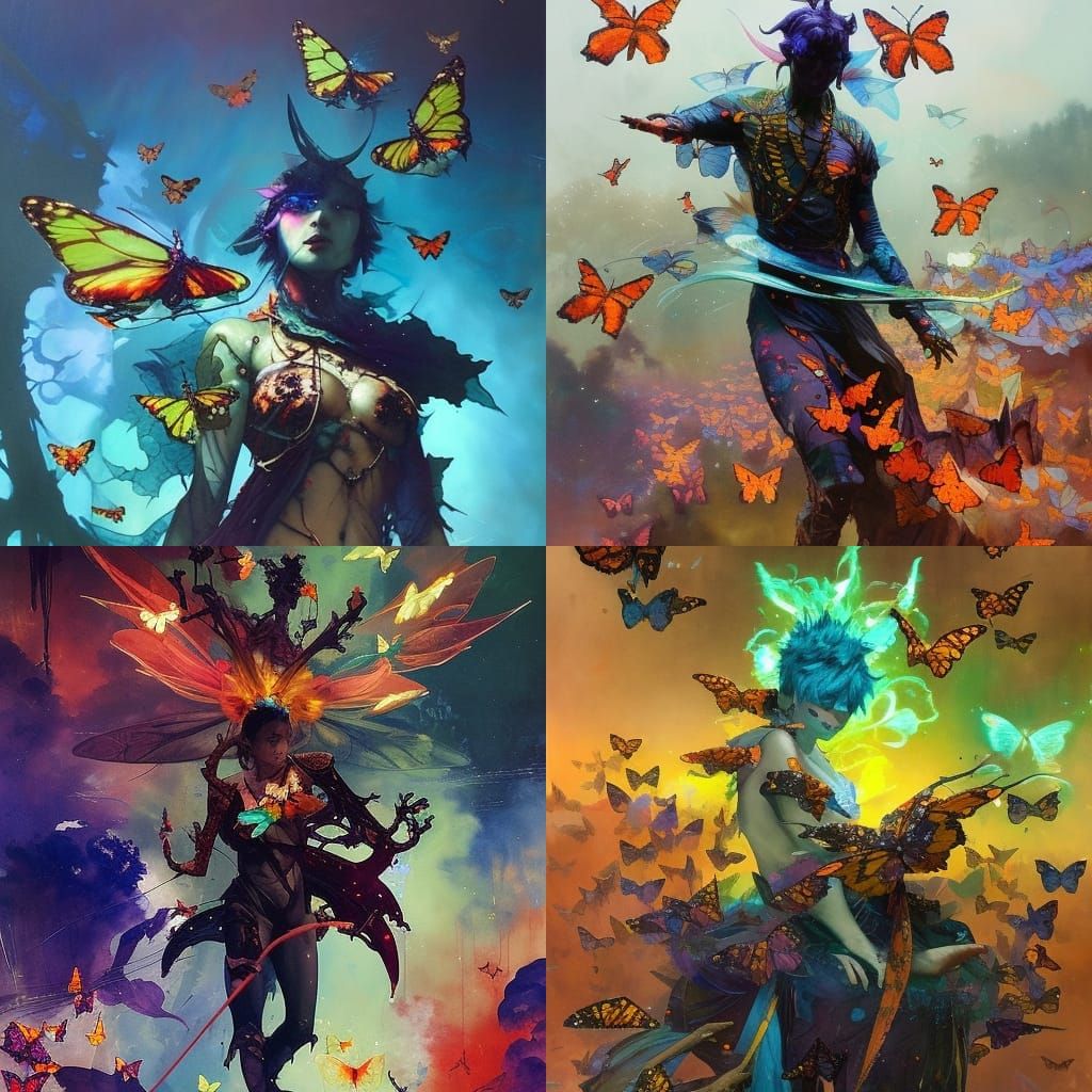 Ethereal Butterfly Swarm Portrait in Mixed Media