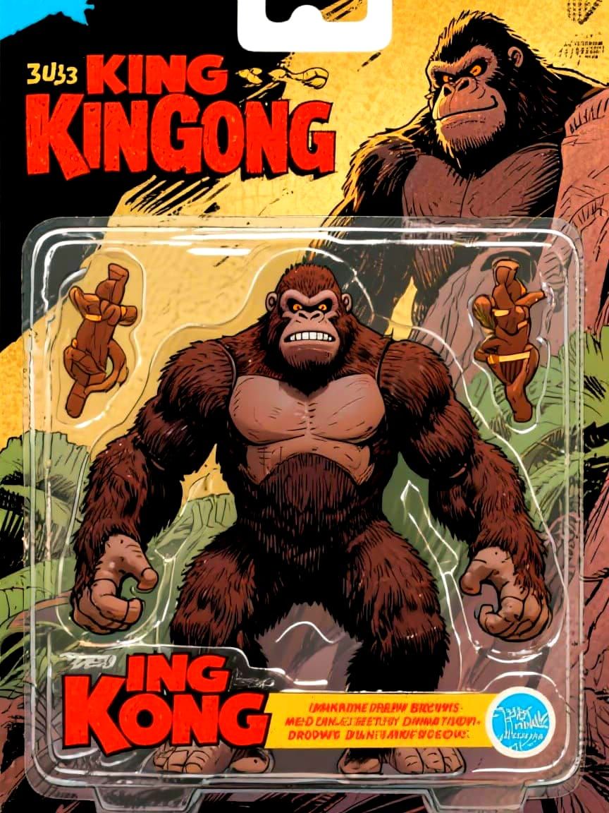 An action figure still in the package of King Kong from the ...