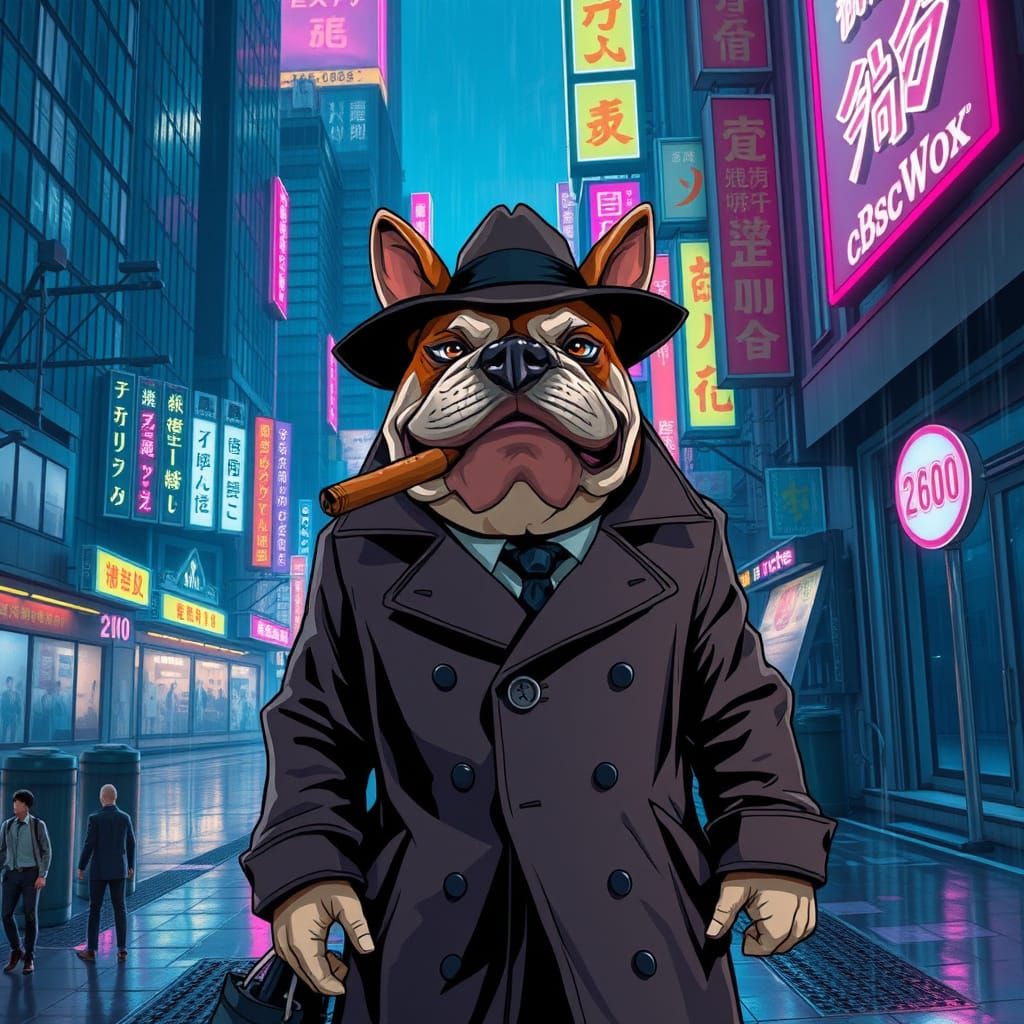 In a futuristic world inspired by cyberpunk full of anthropo...