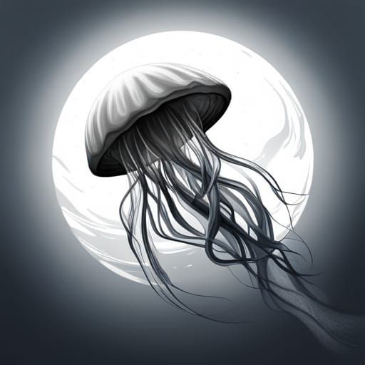 Detailed Black and White Jellyfish Line Drawing