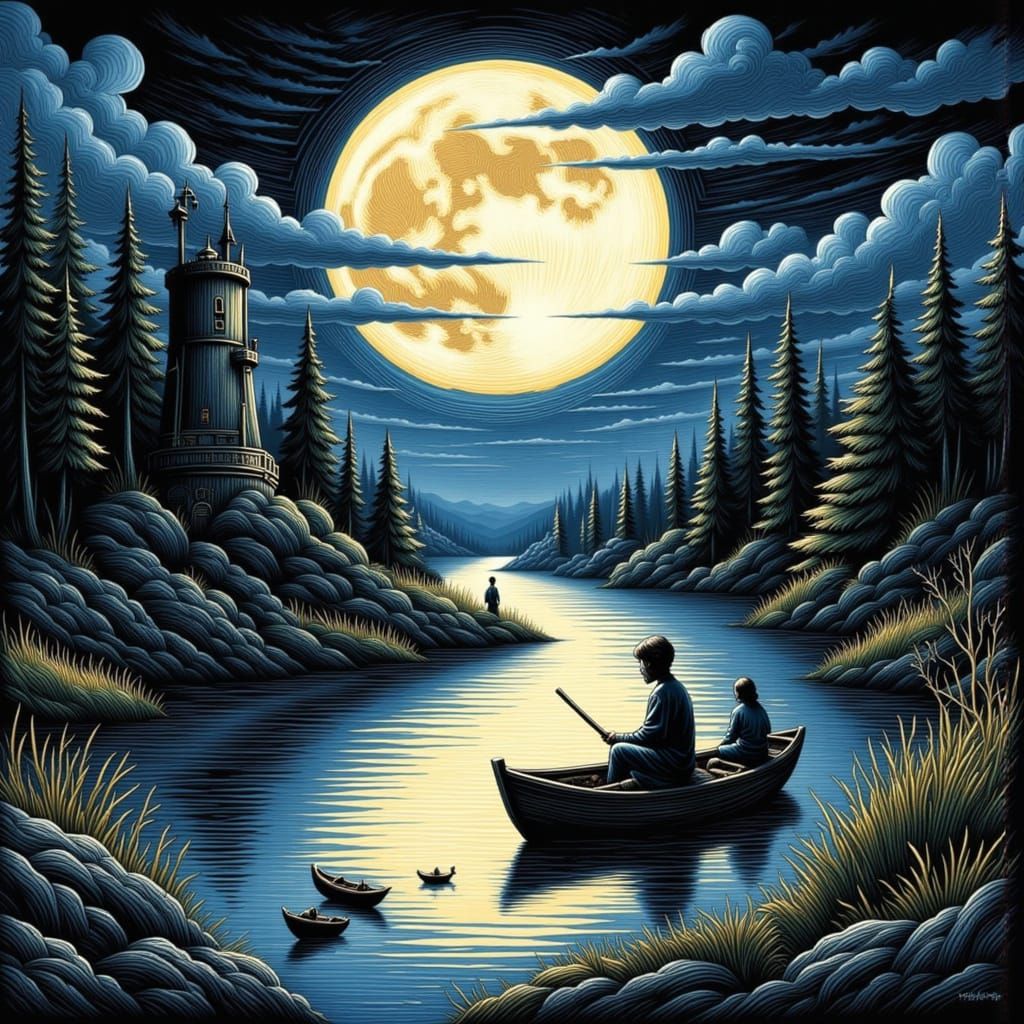 Moon River in Oil Paint and Ink Style