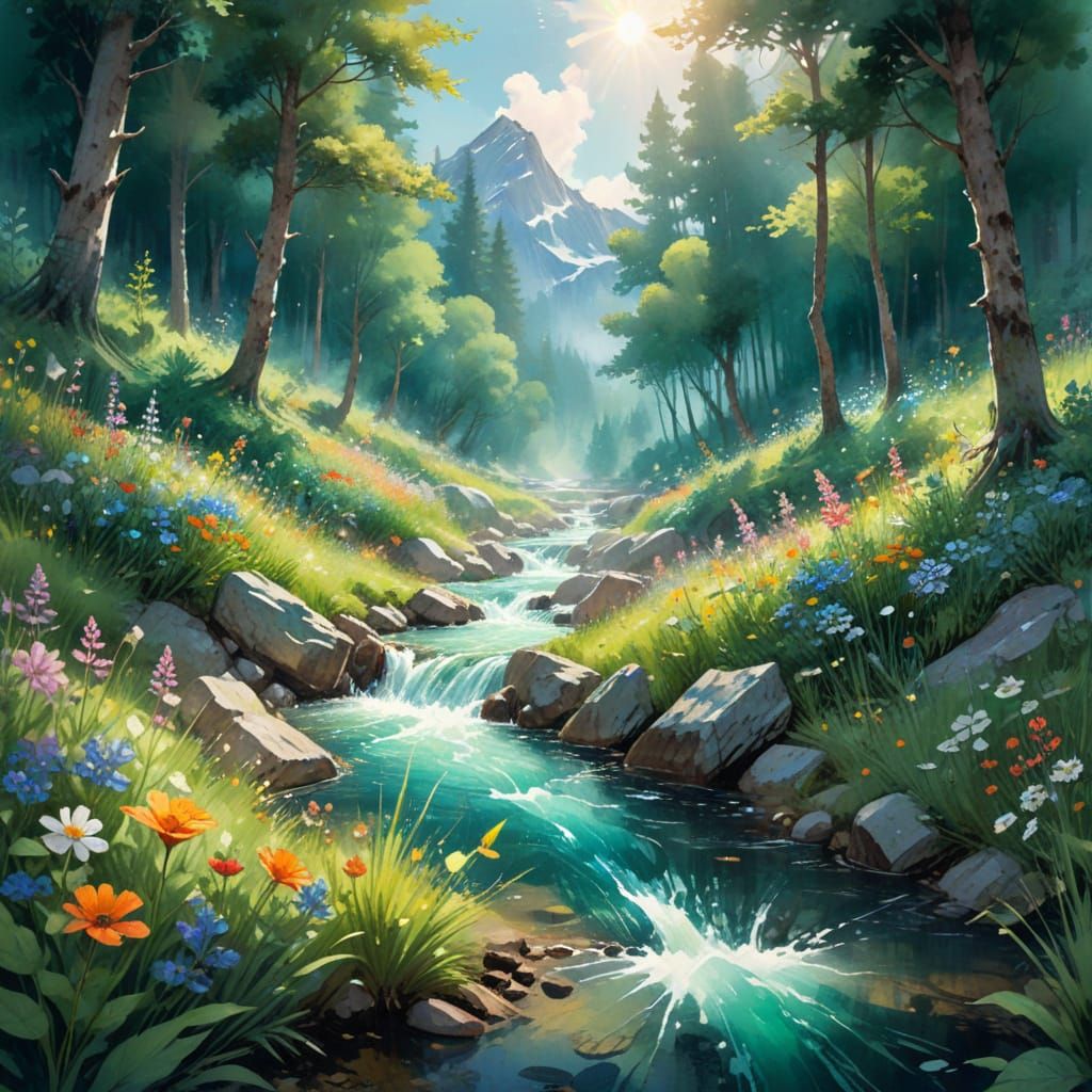 Summer Forest Clearing in Watercolour Illustration