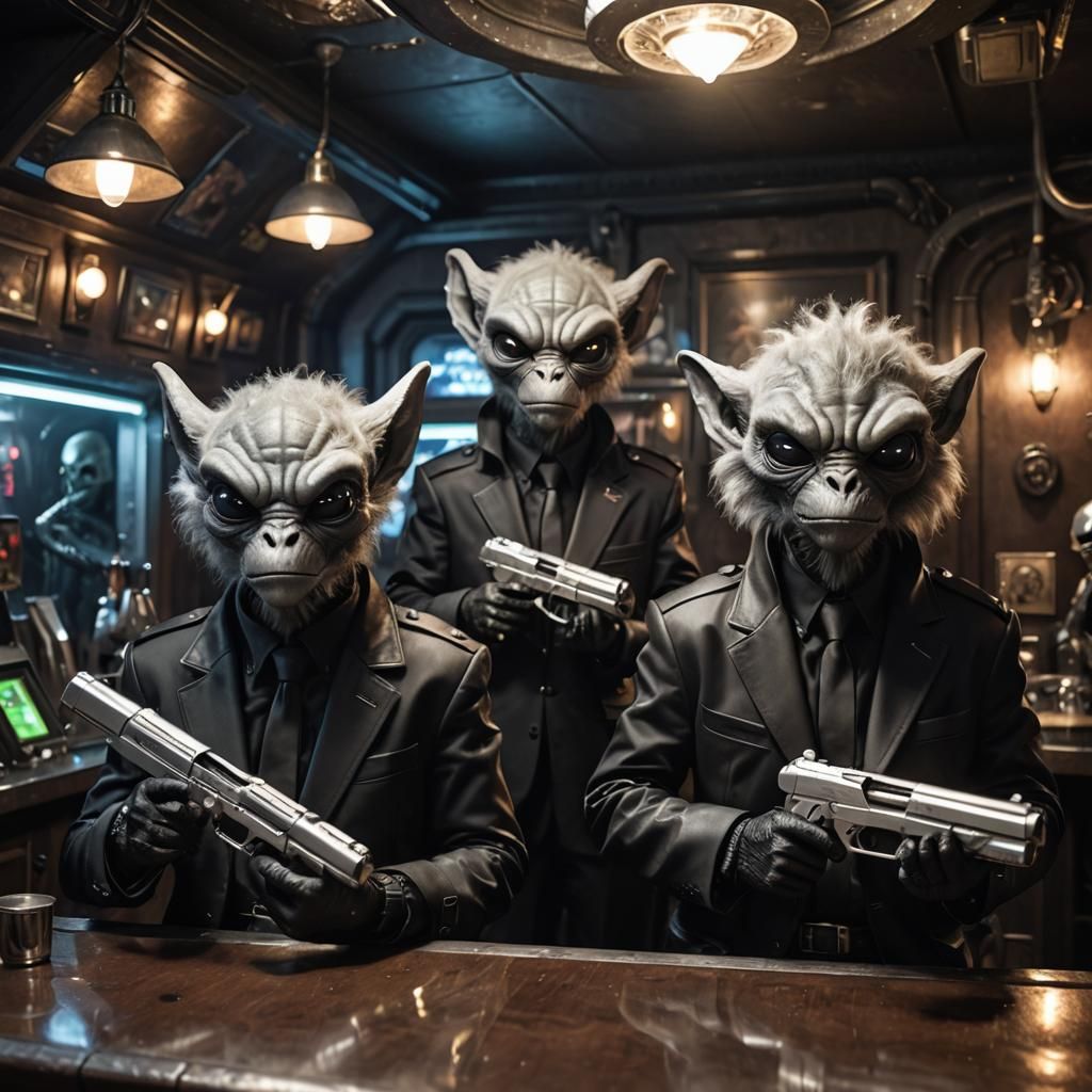 Grumpy Alien Men in Black Portrait