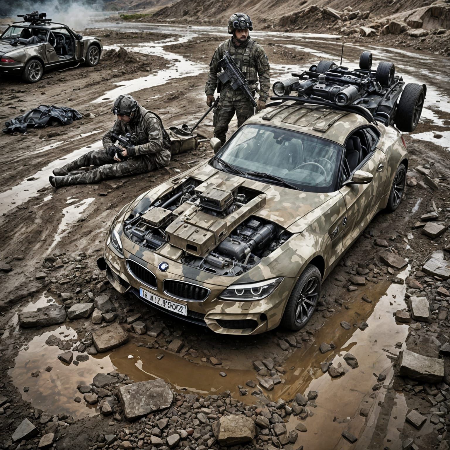 Camouflaged BMW Z4 with Machine Gun