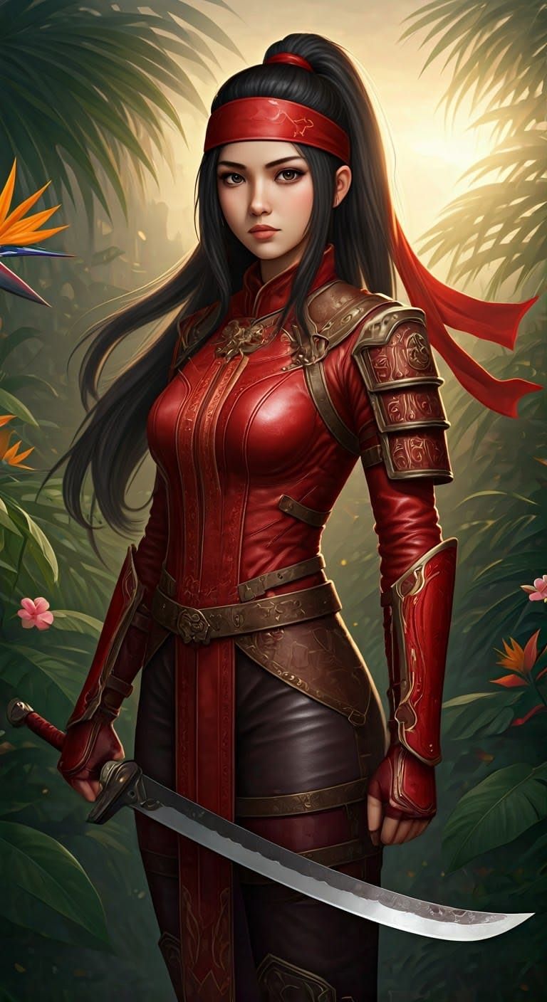 Indonesian Heroine with Machete in Anime 3D Style