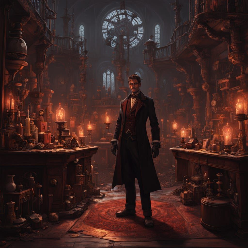 Steampunk Vampire Lord in Laboratory: Fantasy Art