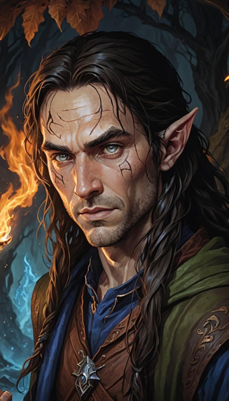 Half-Elf Forest Mage Casting Magic