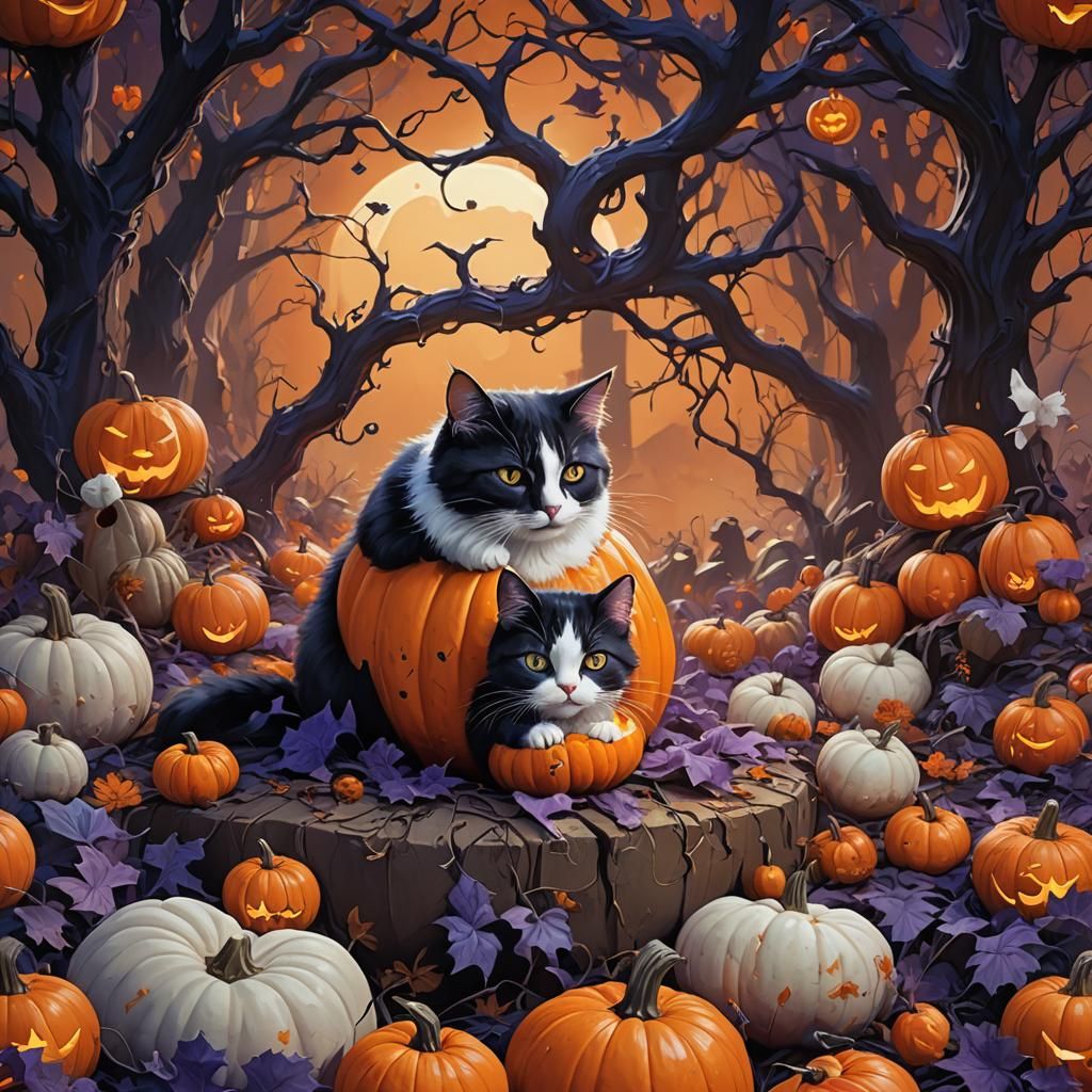 Magical Cat in Pumpkin: Fantasy Concept Art