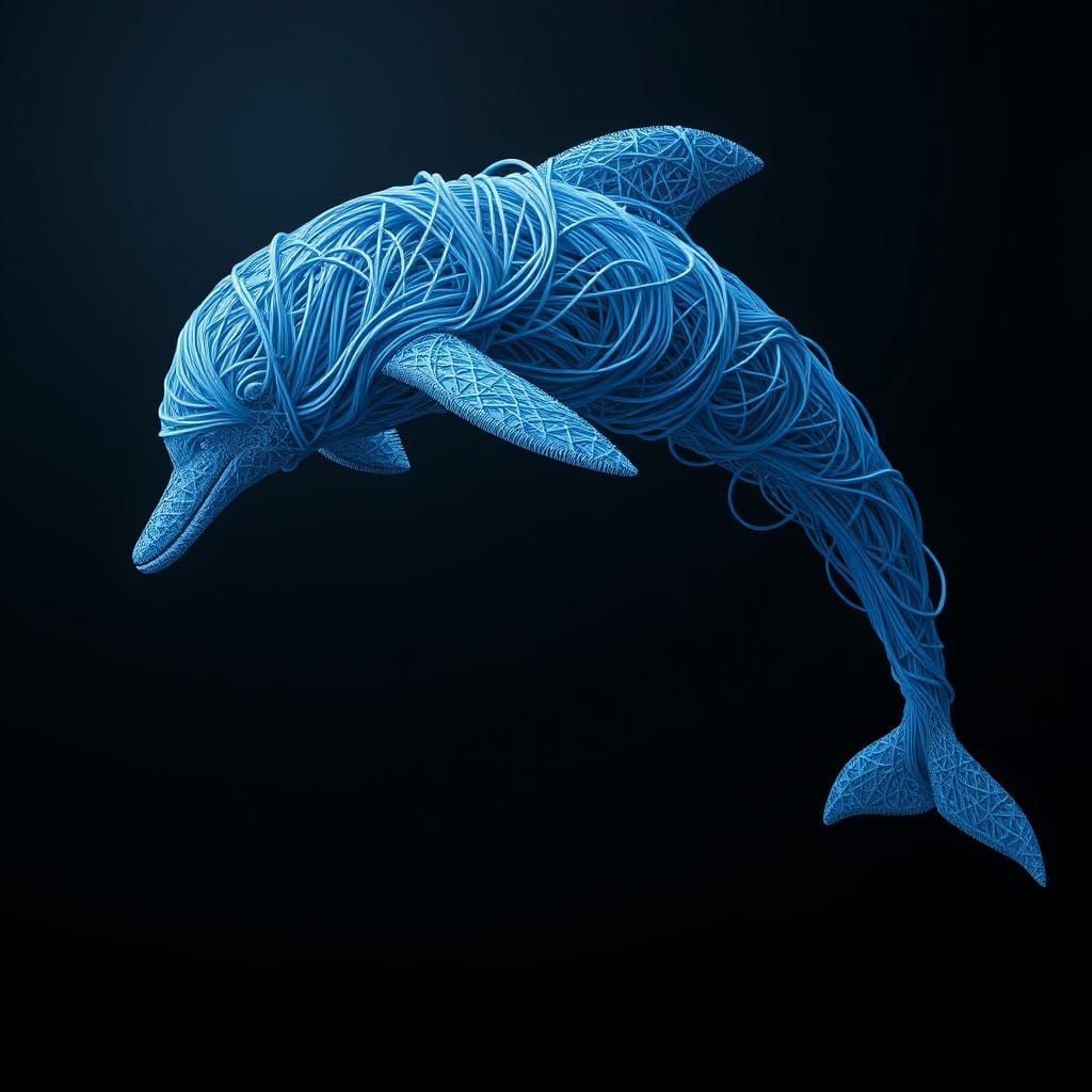 Blue Wire Dolphin Sculpture in Hyperrealism