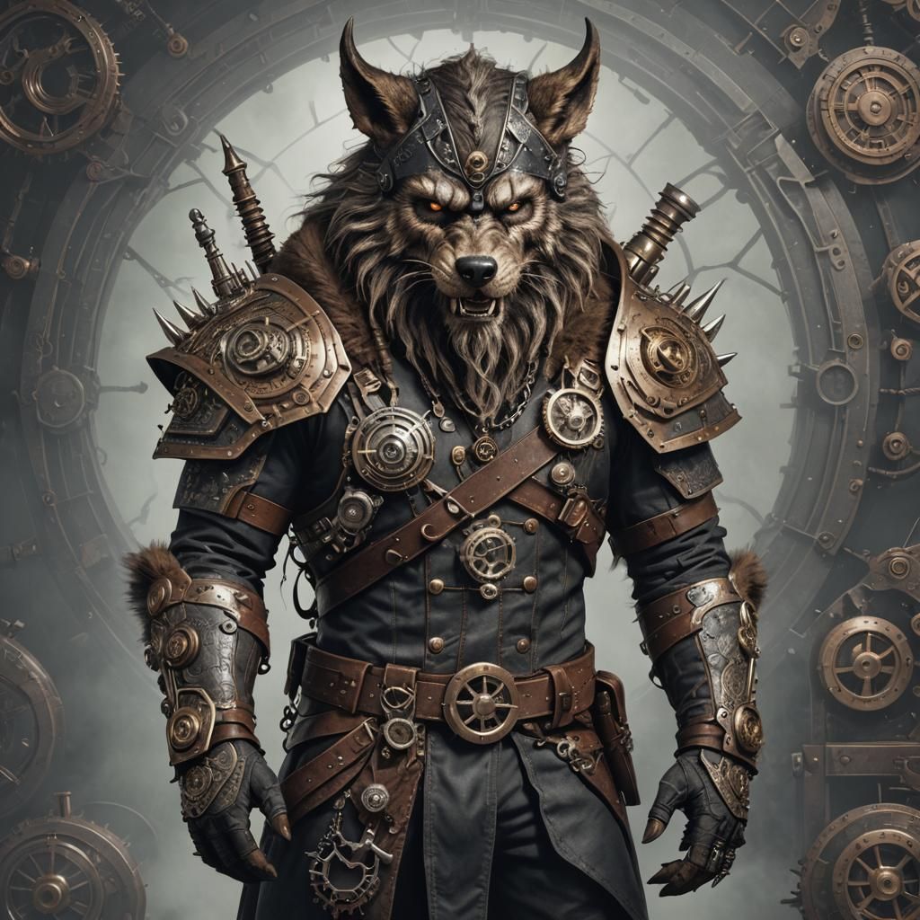 Cyberpunk Viking Werewolf in Steampunk Style