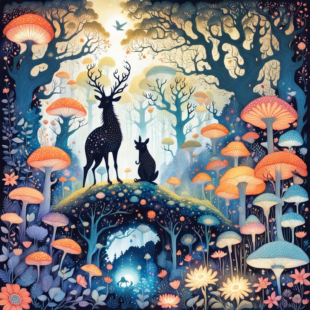 Enchanted Forest with Glowing Flowers in Surreal Style