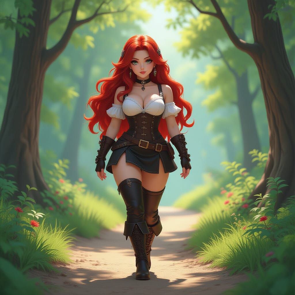 Curvy Dwarf in Enchanted Forest: Anime Style 3D Art