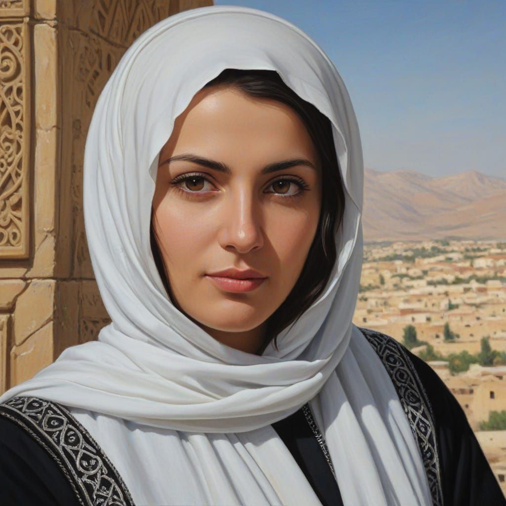 Syrian Druze Woman Portrait in Oil Painting Style
