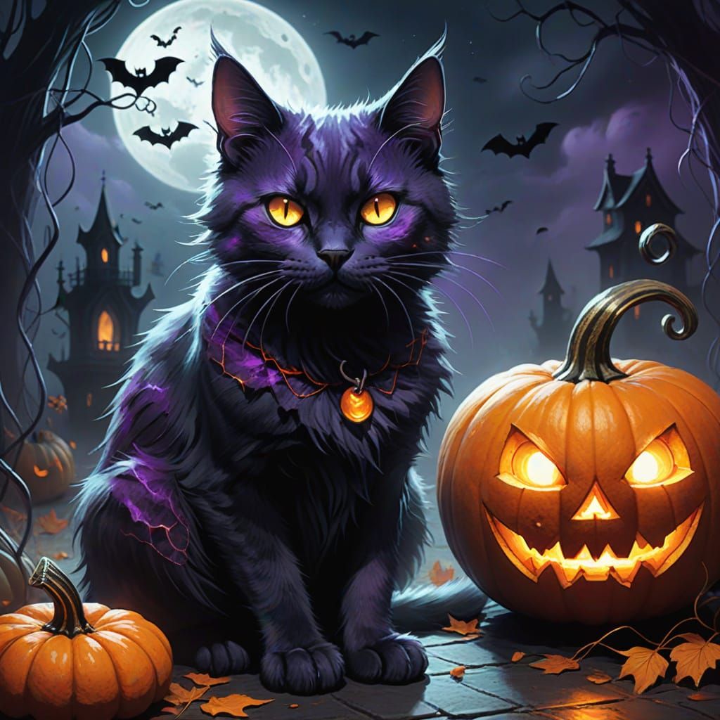 Spooky Cat with Ethereal Aura in Dark Fantasy Style