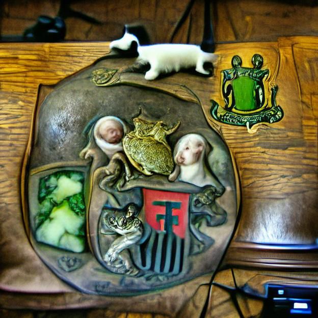Renaissance Family Crest with Frog, Cat, and Lamb