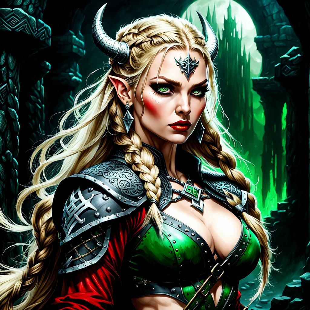 Viking Warrior Exploring Dungeon in Airbrush Style