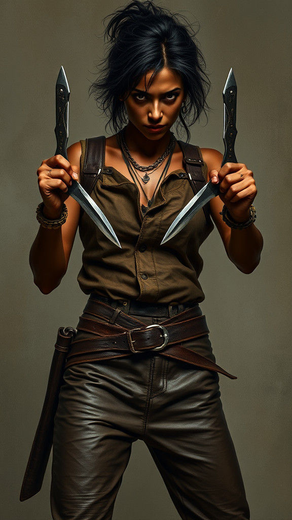 Gaunt Woman in Leather: Dark Fantasy Character