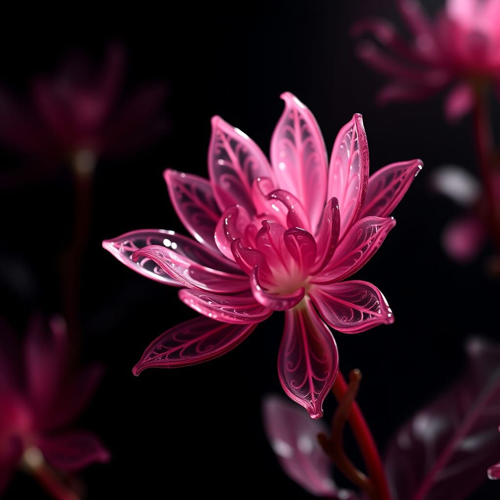 Pink Glass Chrysanthemum in Fantasy Concept Art Style