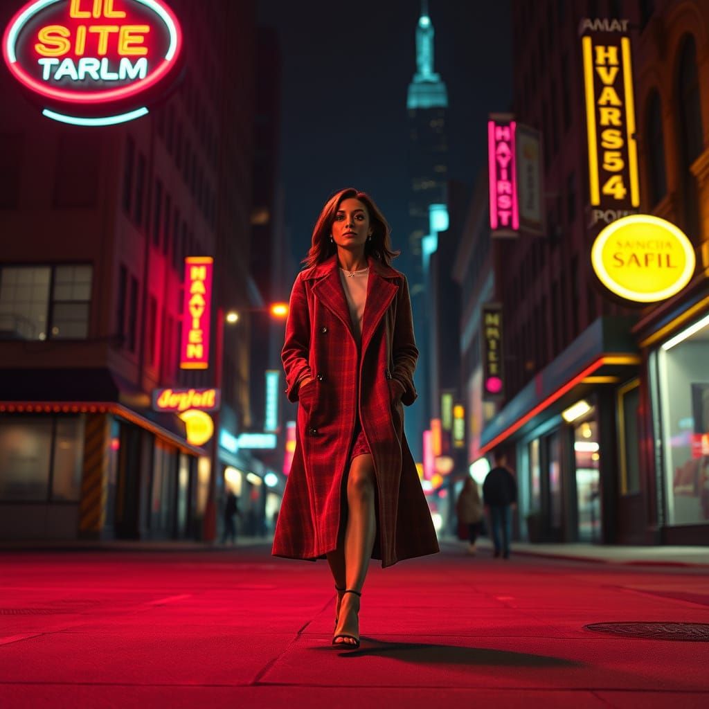 Neo Harlem Nights: Woman in Cyberpunk Cityscape