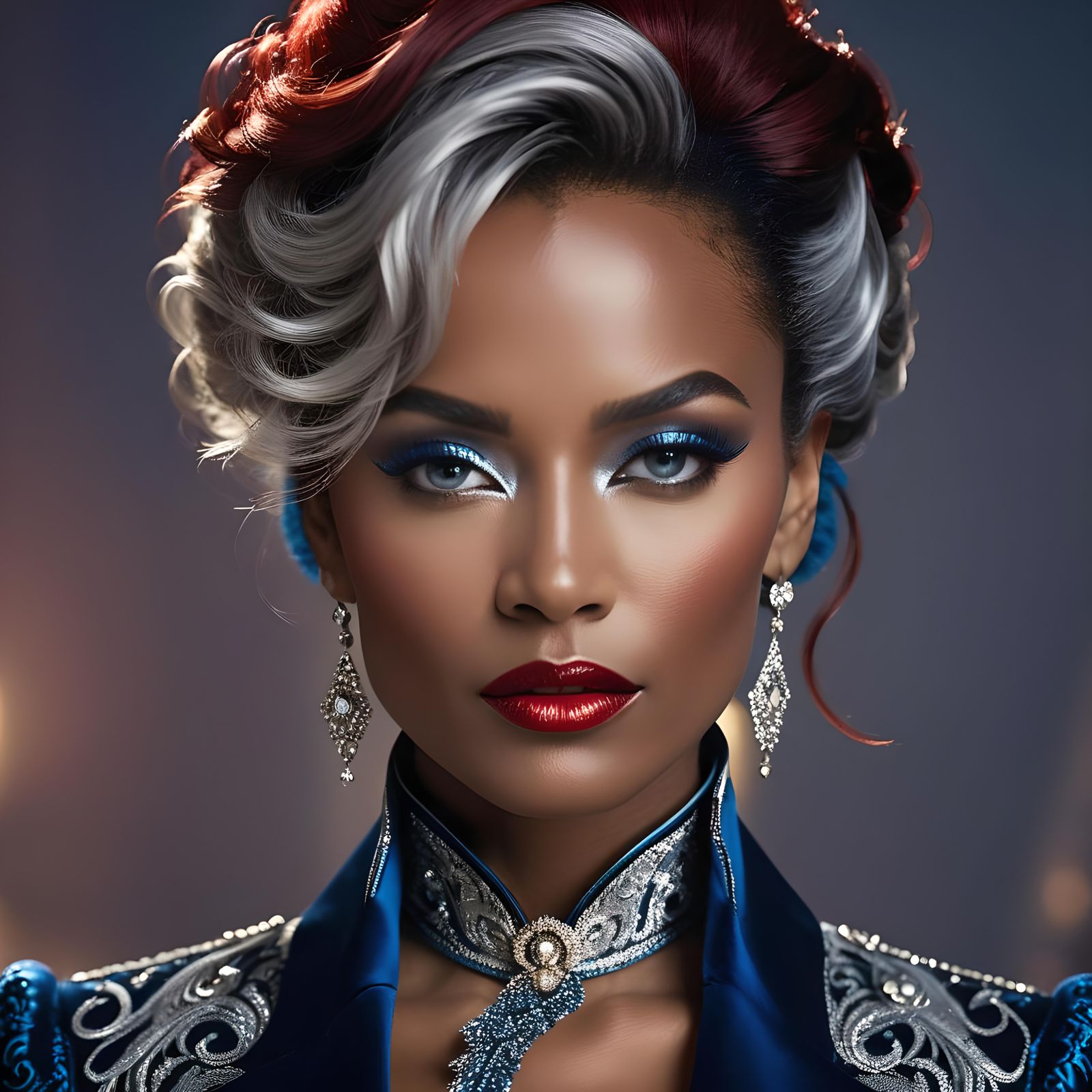 Noble Woman in Blue and Silver Tuxedo