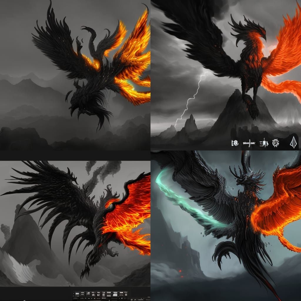Elemental Phoenix Outline in Detailed Matte Painting