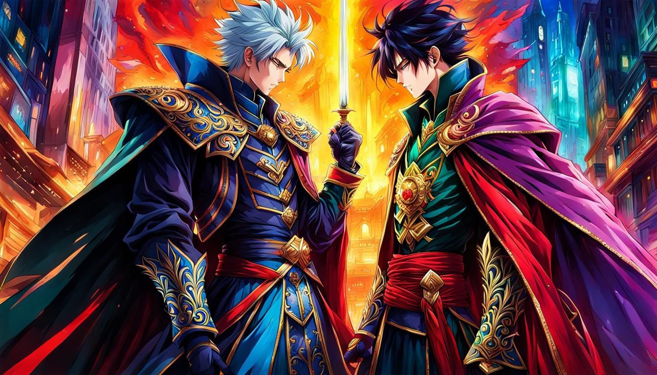 Dynamic Anime Villains Face-Off in Vibrant Digital Art