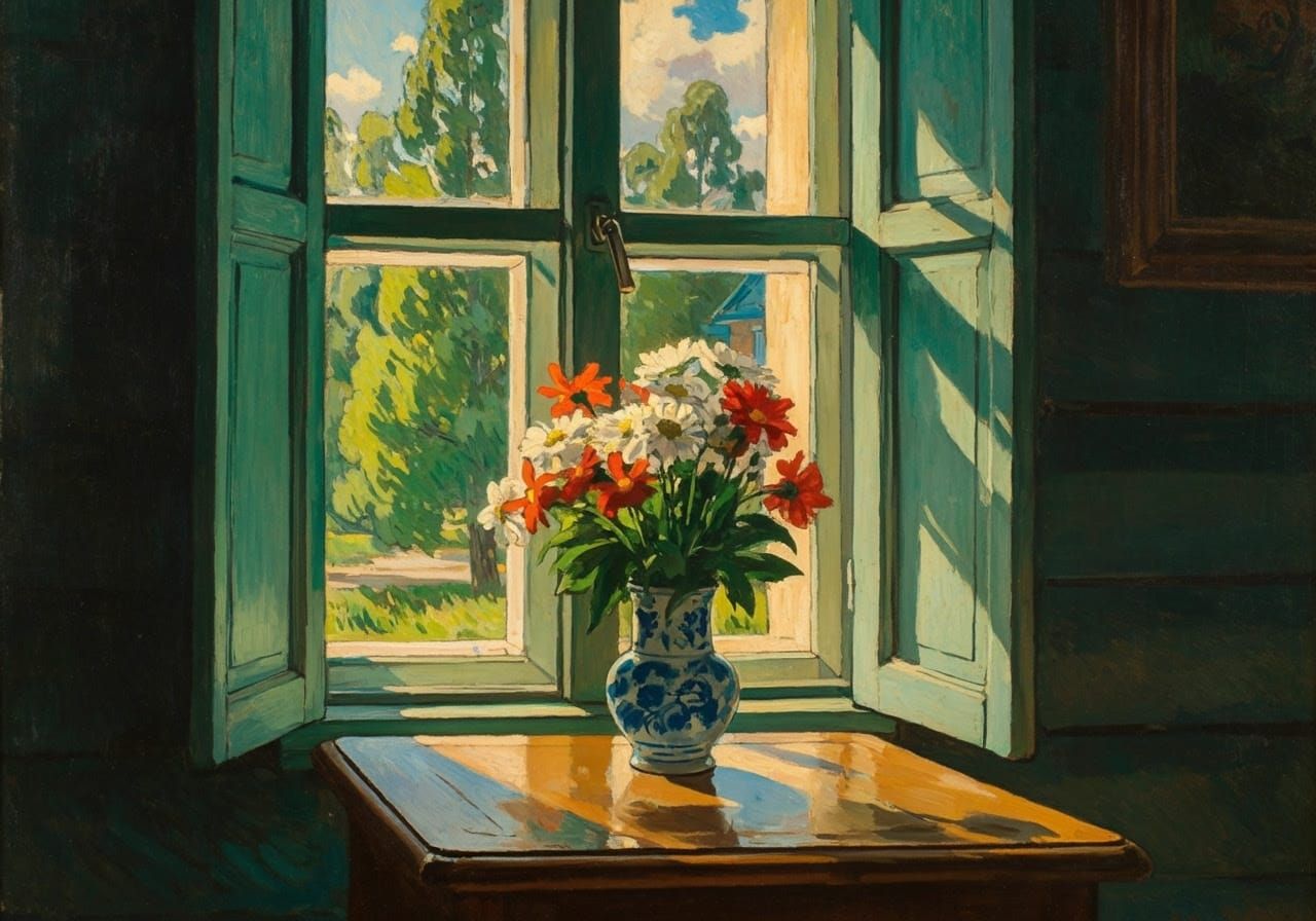 Vibrant Floral Still Life in a Sunny Room