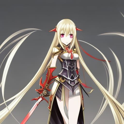 Blonde anime girl Knight with long twin tail hair style (best quality), (high resolution), (super fine illustration), ma...