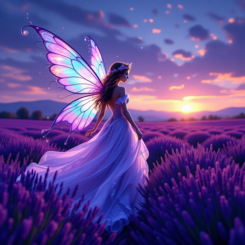 Detailed Fairy in Lavender Field, Fantasy Concept Art