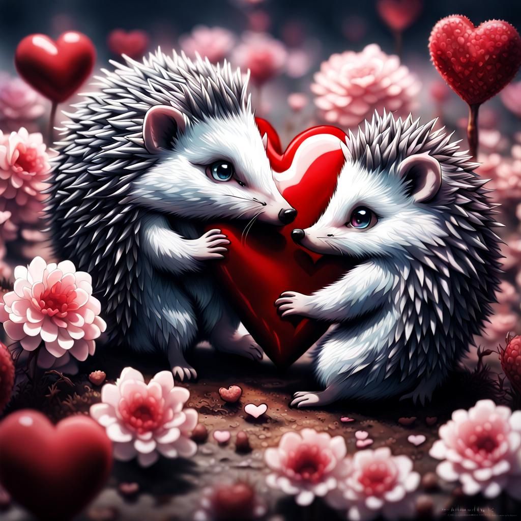 Hedgehogs in Love: Anime-Style Illustration